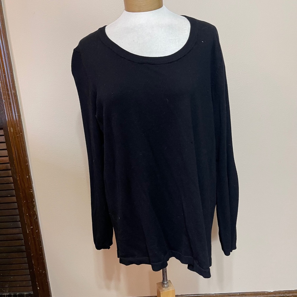 Chelsea & Theodore Black Split Back Long Sleeve Knit‎ Top Sweater Womens 2X